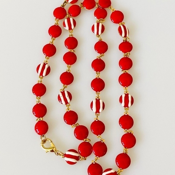 Vintage Necklace Metal Red Enamel Gold Tone - Picture 5 of 8